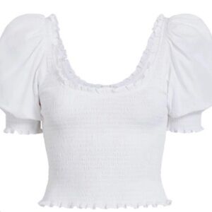 Hill House Aiko Top - White Ruffled Puff Sleeve Blouse